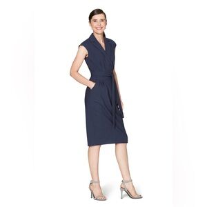 MM Lafleur Catherine Midnight Blue Sheath Wrap Dress with Tie Front